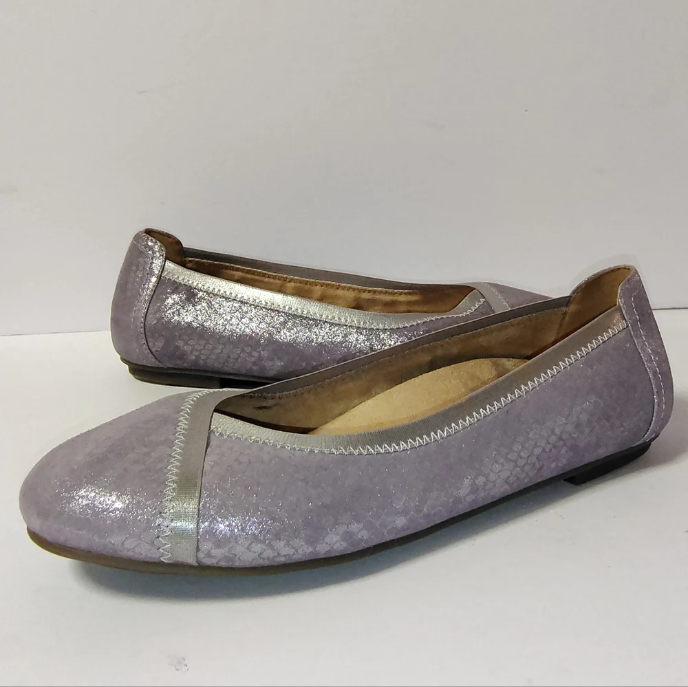 Vionic Spark Caroll Women's Leather Snakeskin Metallic Slip-On Ballet Flats